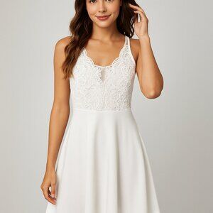 Grace Karin White Lace Bodice Sleeveless Fit & Flare Dress